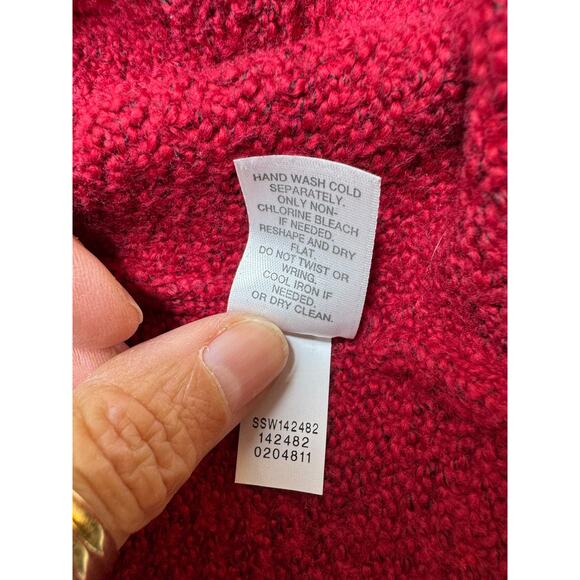 J Jill Women’s Cardigan Sz M Petite Open Front Red Pockets Knit Holiday Flaws - Picture 6 of 11